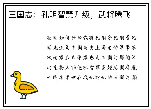 三国志：孔明智慧升级，武将腾飞